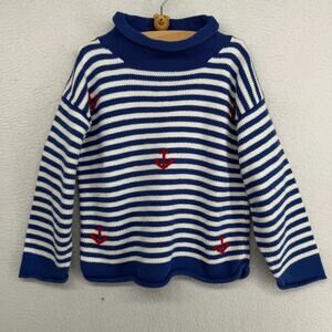 CLAVER Sweater Youth 5 Anchor Sailor Striped Rolled Cotton Jumper Blue